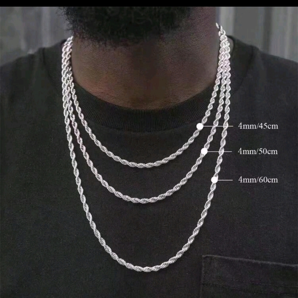 Unisex Plated Sterling Silver 4mm Twisted Rope chain Necklace 20.5" - Picture 4 of 8
